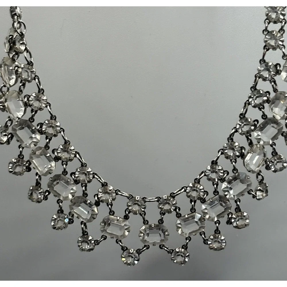 Vintage Open Back Crystal Station Bib Collar Necklace ~ Gorgeous!!